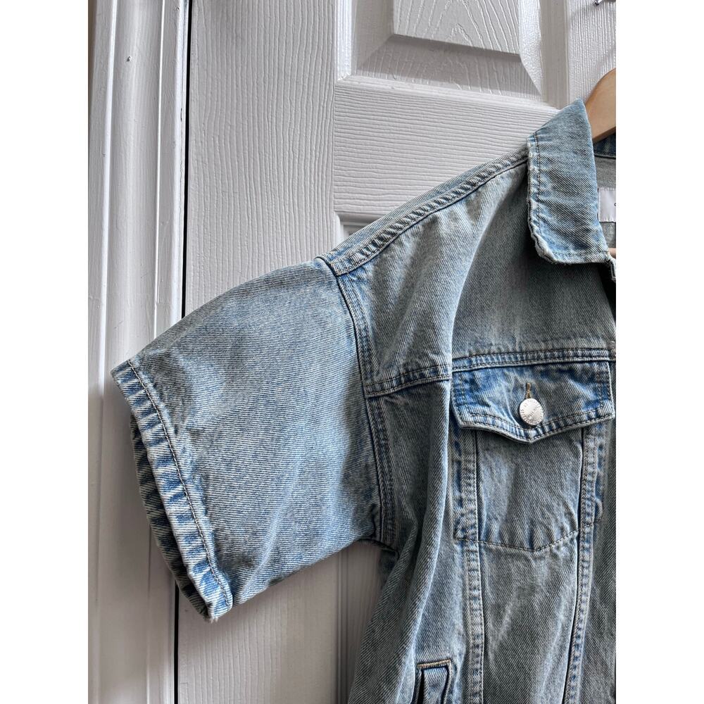Current Elliot Rolled Short Sleeve Denim Trucker Jacket Oversized Size 0 USA - Picture 7 of 12